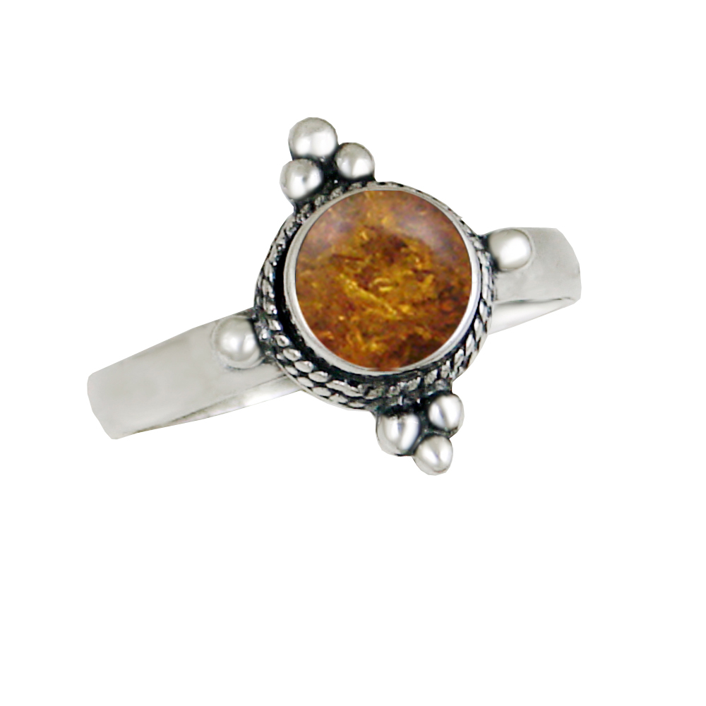 Sterling Silver Gemstone Ring With Amber Size 10